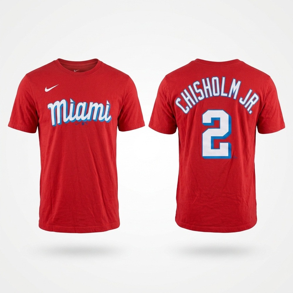 Nike Miami Marlins Jazz Chisholm Jr 2 MLB Red Graphic T-Shirt Mens Medium